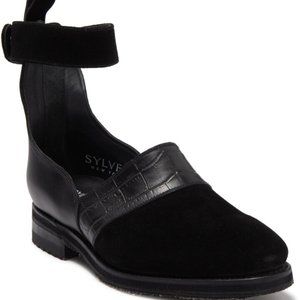 Sylven New York Lennox Croc Embossed Ankle Strap Shoes Sz 7